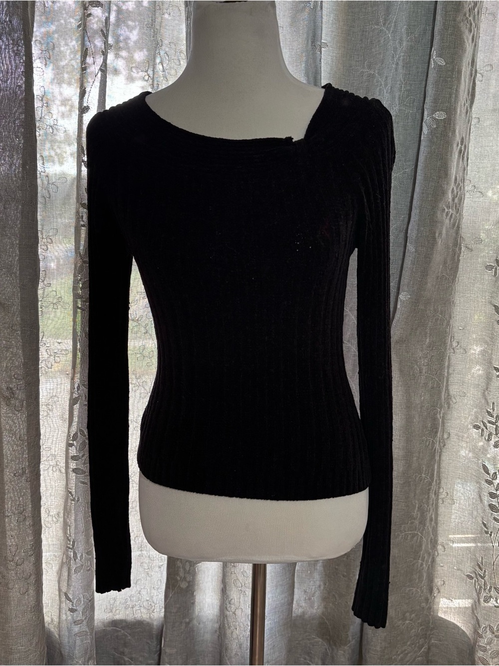 Energie Black Ribbed Scoop-Neck Long Sleeve Sweater